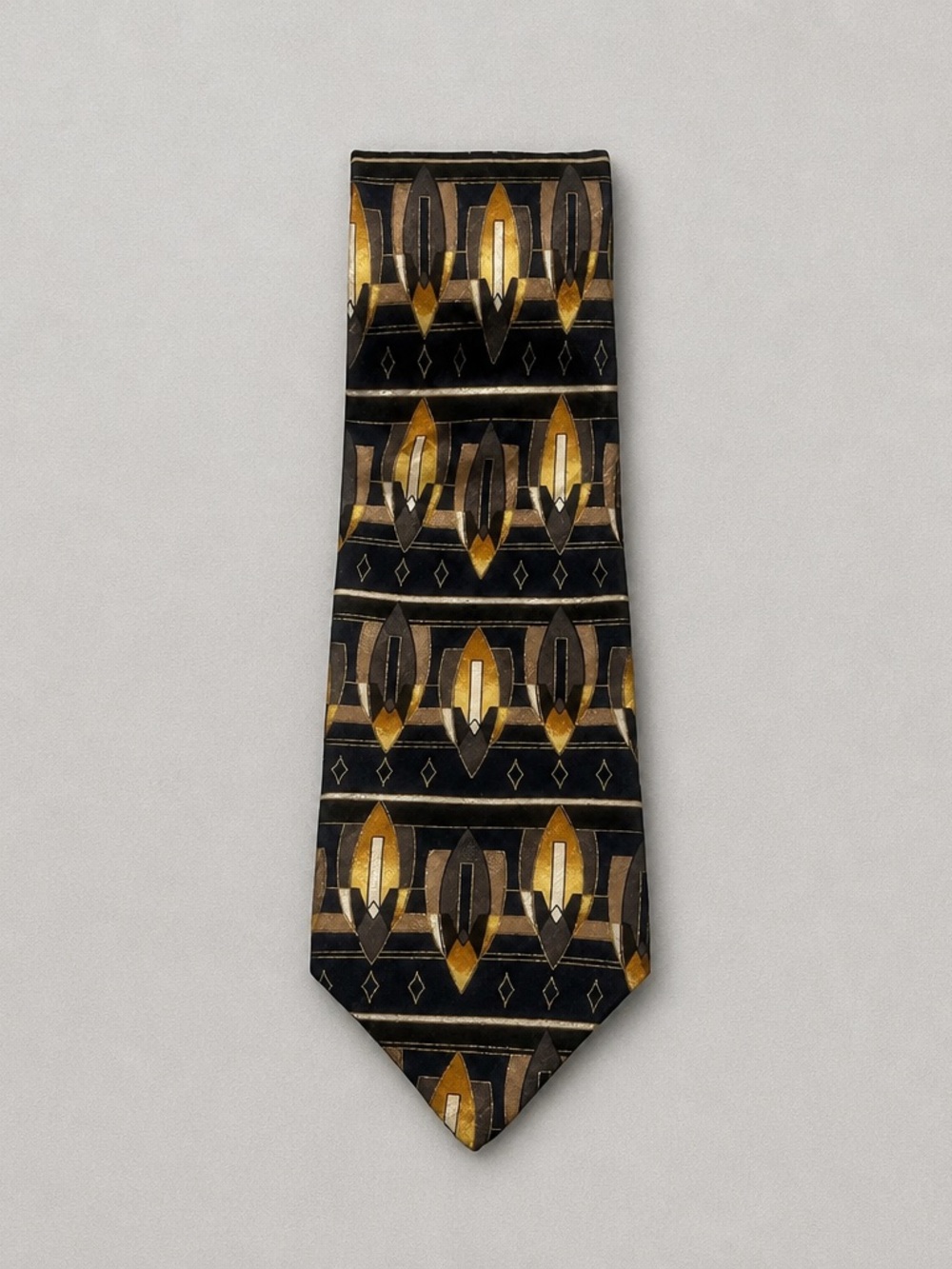 Conte di Milano Men's Black and Gold Geometric Silk Tie
